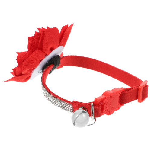 5Pcs Red Plush Dog Collar Adjustable Rhinestone Decorative Pet Collar