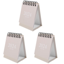 3Pcs Daily Use Mini Desk Calendar 2024 Beige Paper Stand