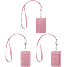 3Sets Rosy Id Badge Holder with Lanyard Work Pass Card Cover