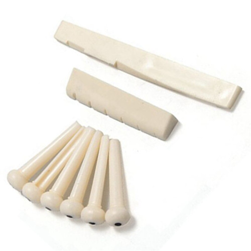 18 Bridge Pins + Saddle + Bridge Saddle Bone / Bone Acoustic Guitar White 2
