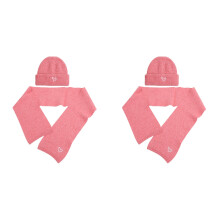 2Sets Soft Warm Hat and Scarf for Girls Pink Heart Embroidered Set