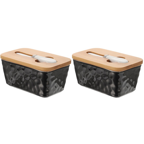 2Sets Convenient Black Butter Holder Ceramic Butter Storage Container