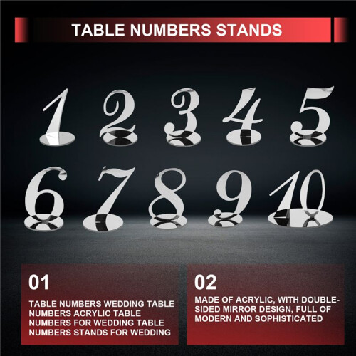 Table Numbers Wedding Table Numbers Acrylic Table Numbers for Wedding Table Numbers Stands for Wedding (Silver) 1