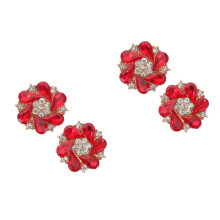 4Pcs Detachable Red Rhinestone Button Covers Elegant Alloy Shirt Clips