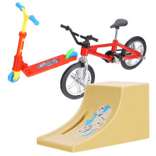 1Set Mini Finger Toys Set Red Aluminum Alloy Finger Bike Scooter Ramp