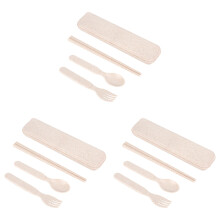 3Sets Lightweight Wheat Straw Spoon Fork Chopsticks Kids Portable Set