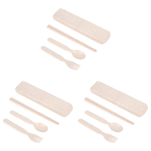 3Sets Lightweight Wheat Straw Spoon Fork Chopsticks Kids Portable Set