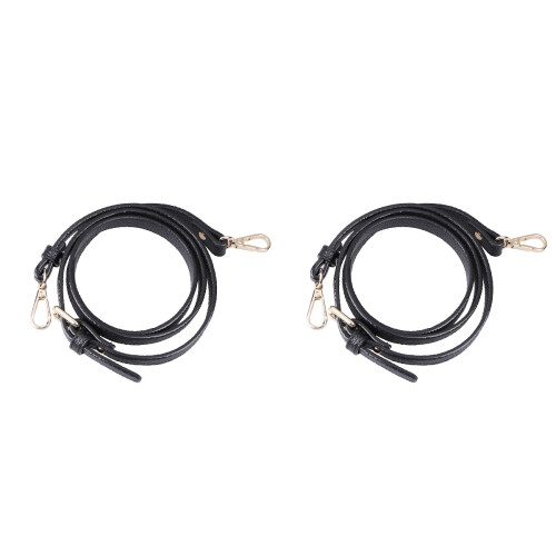 2Pcs Adjustable PU Shoulder Bag Strap Black Golden Durable Replacement
