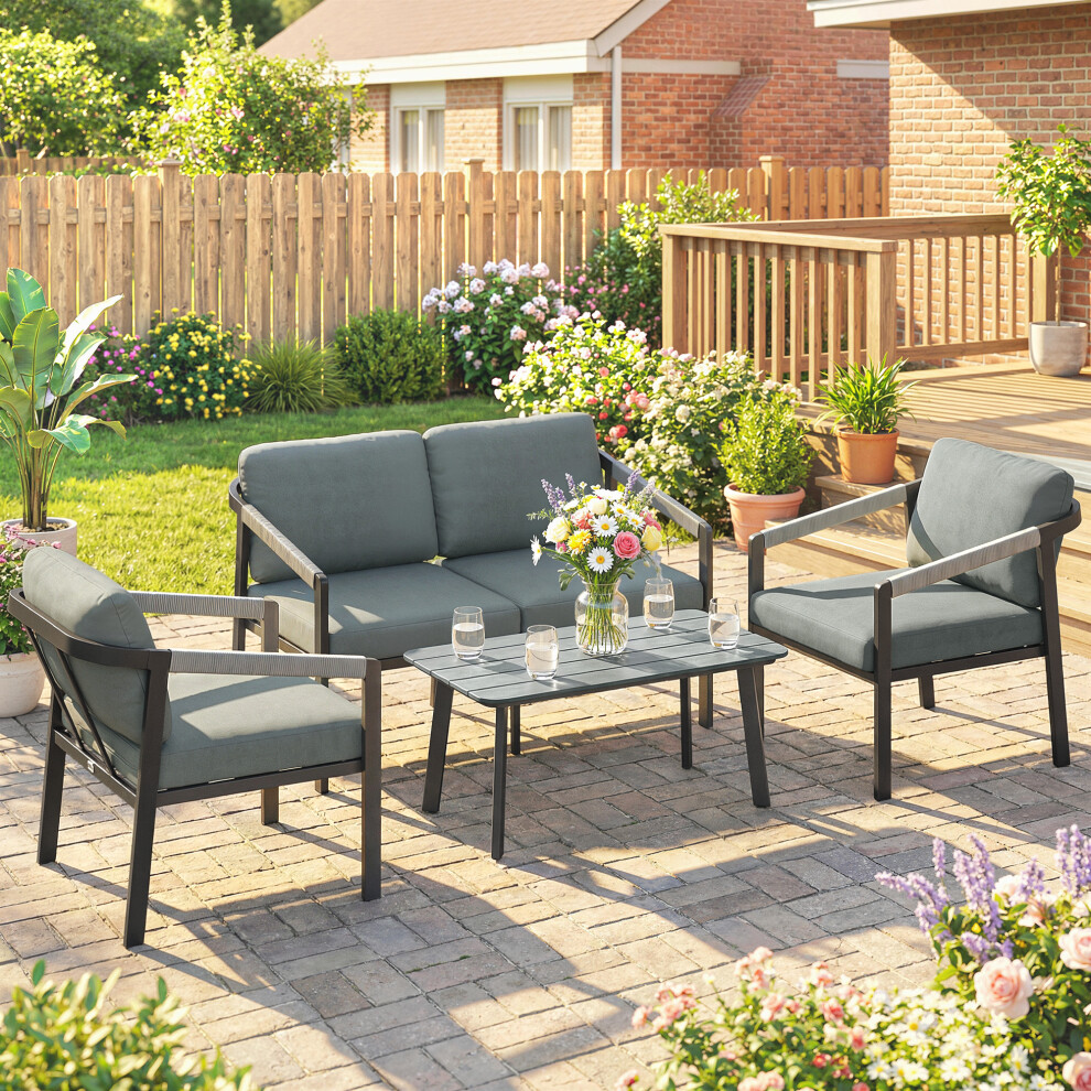 Outsunny 4 Seater Aluminium Garden Furniture Set, Outdoor Patio Furniture