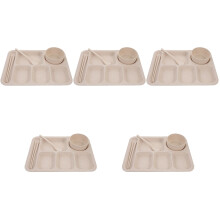 5Sets Beige Straw Portion Control Plates Unbreakable Kids Tray