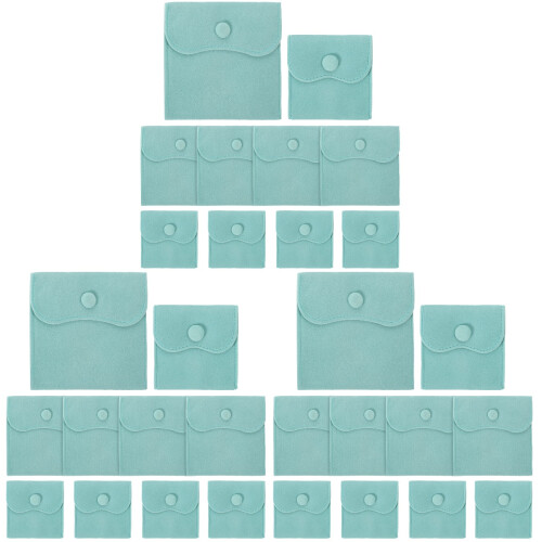 30Pcs Elegant Sky-Blue Jewelry Pouch Lint Fabric with Snap Button
