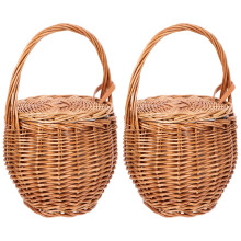 2Pcs Woven Wicker Flower Basket Chocolate Multipurpose Picnic Basket