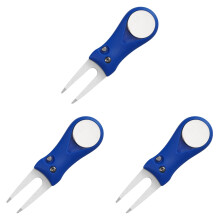 3Pcs Blue Golf Divot Tool Foldable Grass Repair Fork with Ball Marker