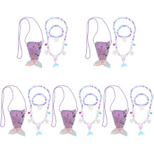 5Sets Purple Seashell and Mermaid Tail Beaded Necklace Bracelet Set