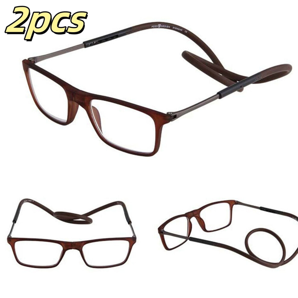 2PCS Reading Glasses Hanging Folding Magnetic Front Click Connect Neck Readers Lightweight Eyeglasses for Men and Women 1 Magnification
