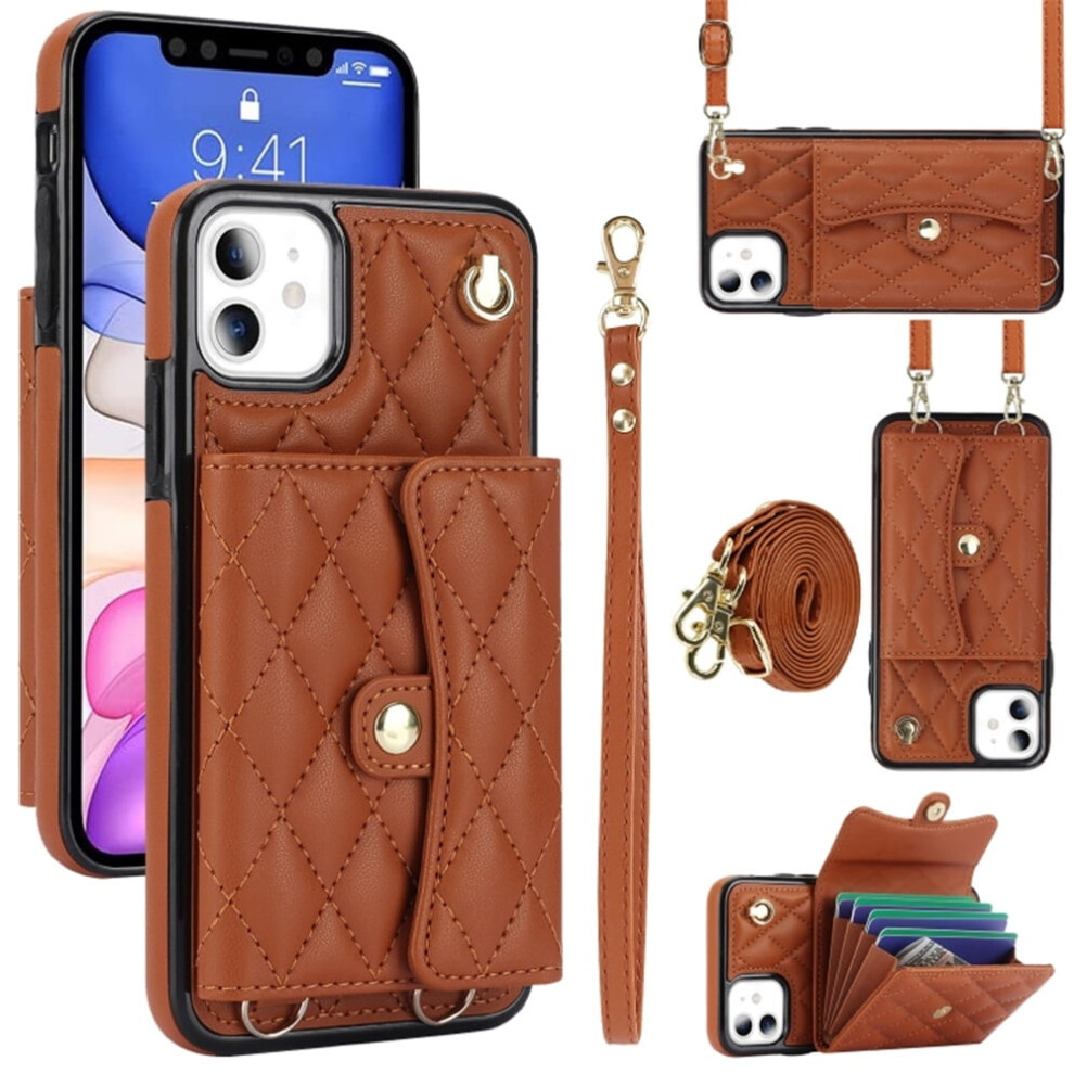 Rfid-Blocking Magnetic Flip Wallet Case For Iphone 11 Â Multi-Card Slots, Detachable Shoulder & Wrist Straps Brown 9482726246091