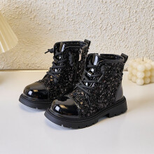 Botas infantiles de algodón con tiras de lentejuelas y cremalleras laterales.