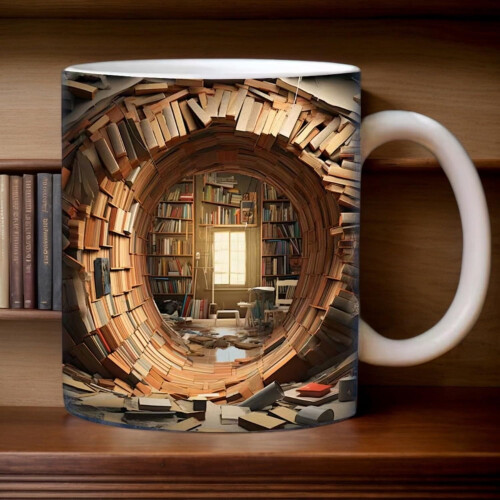 3D Bookshelf Mug, Library Shelf Coffee Cup for Book Lovers – 11oz, Creative Space Design Mug