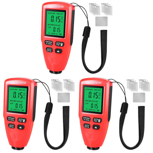 3Pcs Digital Paint Thickness Gauge Red ABS for Car Auto Coating Meter