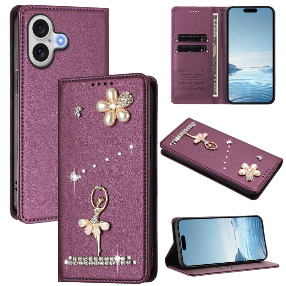Rfid-Blocking Ballet Girl Flip Wallet Leather Case For Compatible With Iphone 16 Plus Â Violet 9482726247821
