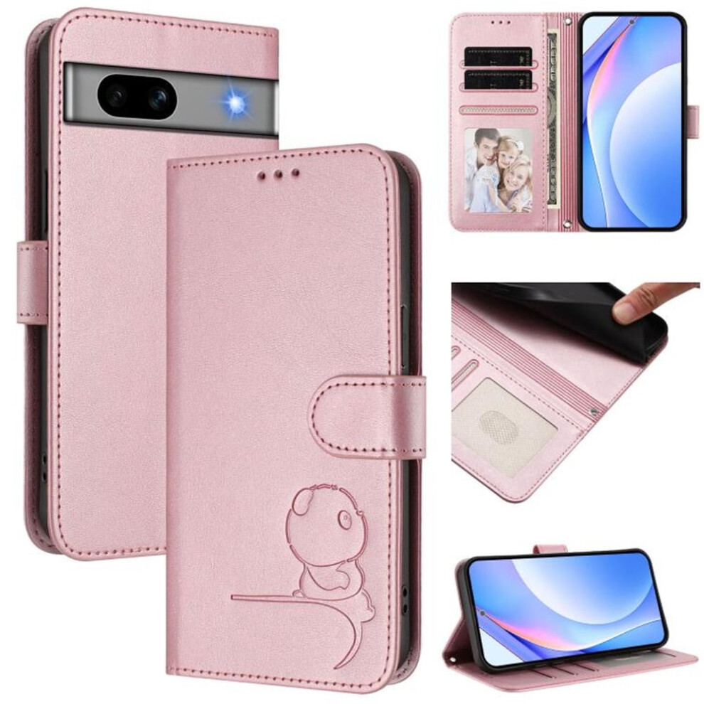 Litter Panda Embossed Leather Case For Google Pixel 7A Â Rfid Wallet, Magnetic Clasp, Lanyard & Flip Stand Pink 9482726250234