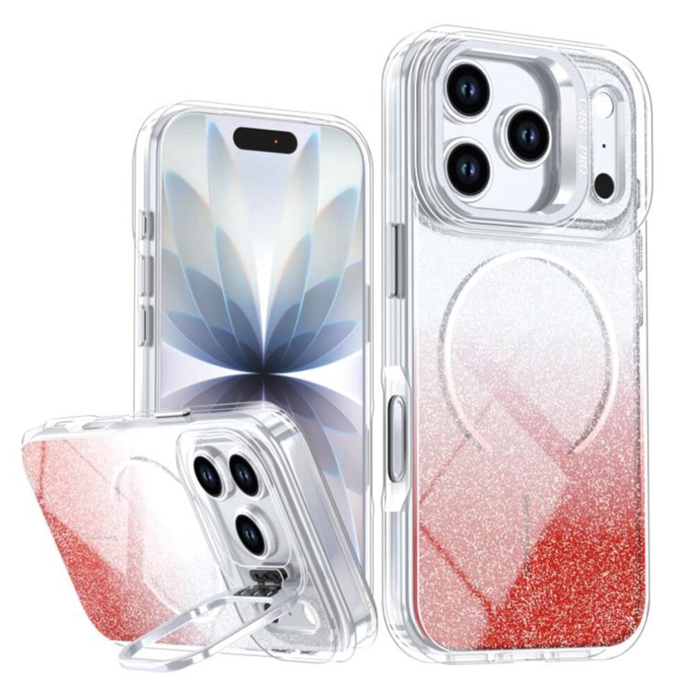Case For Iphone 17 Pro 6.3", Glitter Gradient Slim Magnetic Case, Magsafe Compatible, Shockproof Hard Back + Soft Tpu Bumper, Red 9482726248545