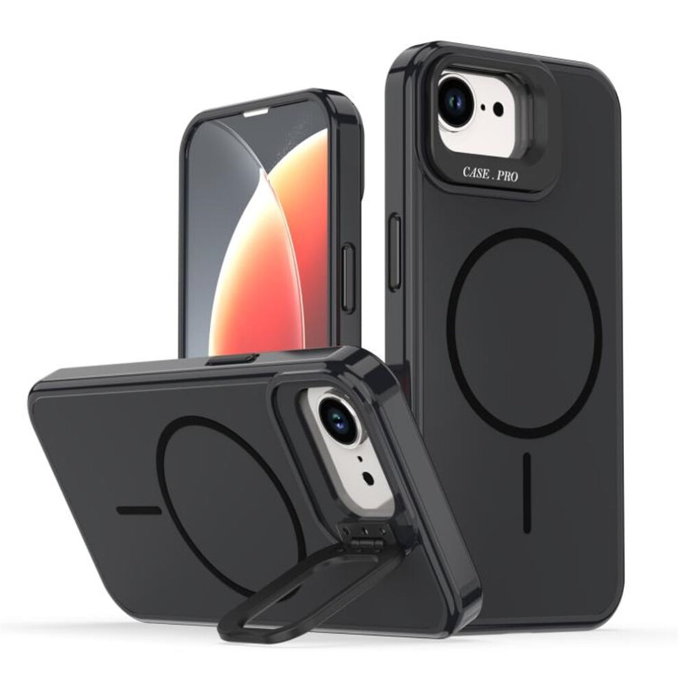 Slim Frosted Iphone 16E Case With Magsafe, Metal Camera Ring, Kickstand & Shockproof Tpu Â Black 9482726249146