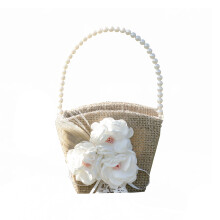 Coș de pânză de sac decorativ DIY, accesoriu romantic din in cu mâner din perlă regală pentru nunți creative, multicolor 22x14x10cm,