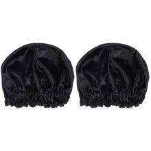2Pcs Solid Color Black Sleeping Hat Women Soft Elastic Hair Cap
