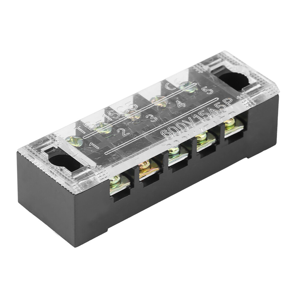 Dual Row Screw Terminal Block 600V 15A 5 Positions Barrier Strip 5Pcs 4181392902052
