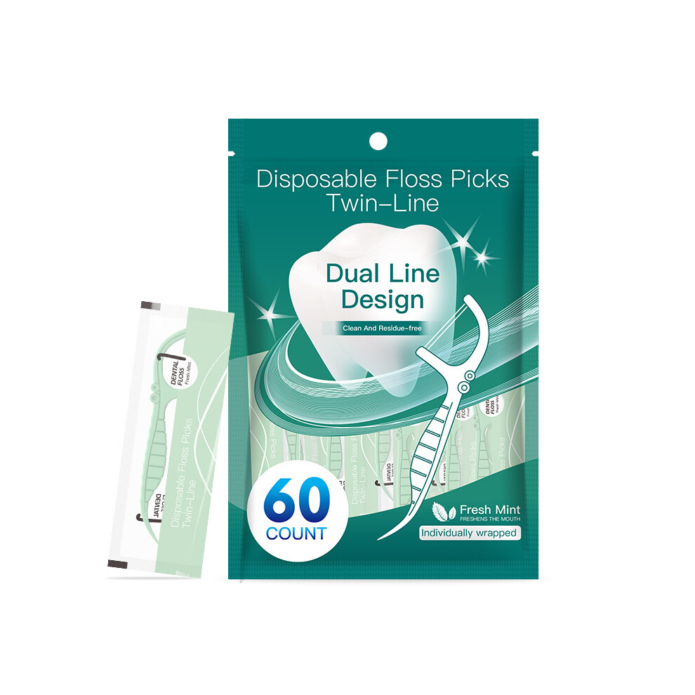 Leatpharkee 60Pcs Dental Floss Picks Toothpicks Portable Double Thread Floss Sticks Oral Care Tool