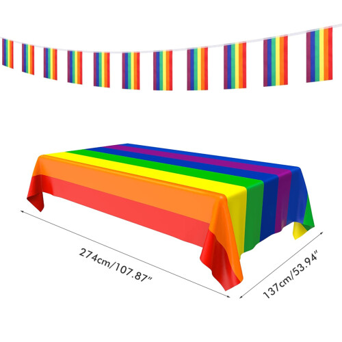 Rainbow Pride Tablecloth and Pennant Banner Set 1