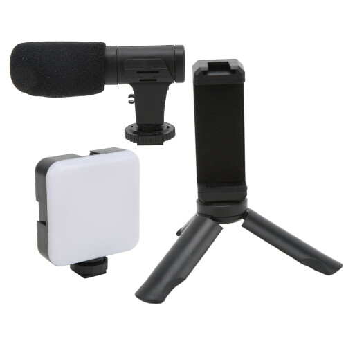 Podcast Equipment Vlogging Kit For iPhone Android Includes LED Light Tripod Microphone Smartphone Holder Wireless Remote Control Rechargeable LED 2