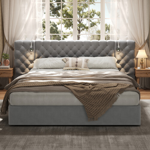 Upholstered bed, king size - 5 ft (150*200 cm), hydraulic storage bed 2