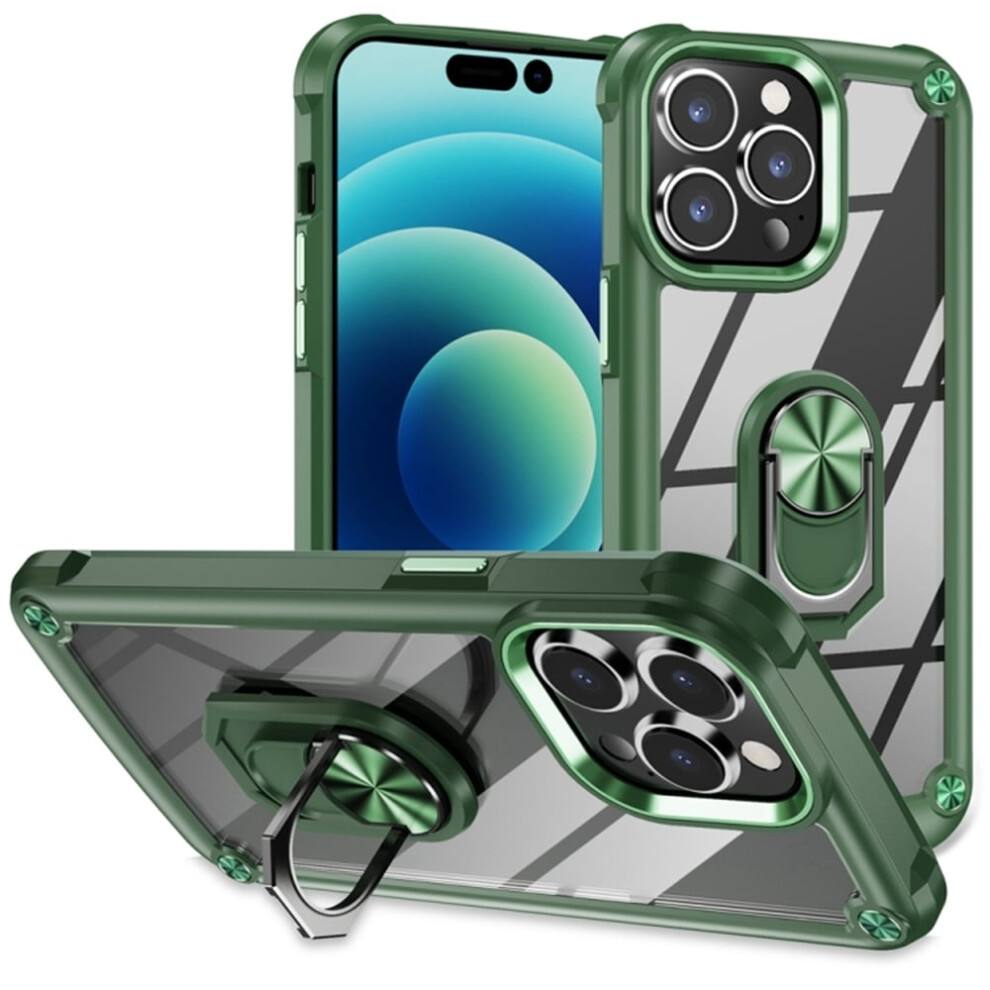 Heavy Duty Shockproof Armor Case For Iphone 15 6.1", 360 Full Protection, Anti-Scratch Transparent Tpu+Acrylic With Ring Holder, Green 9482726252238