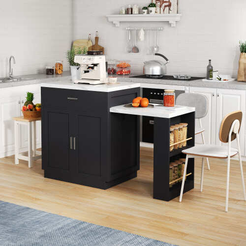 Kitchen Island with Extendable Table for 4-6,Black 2