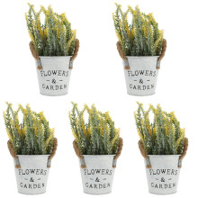 5Pcs Artificial Yellow Bonsai Plants Plastic Iron Faux Tabletop Decor