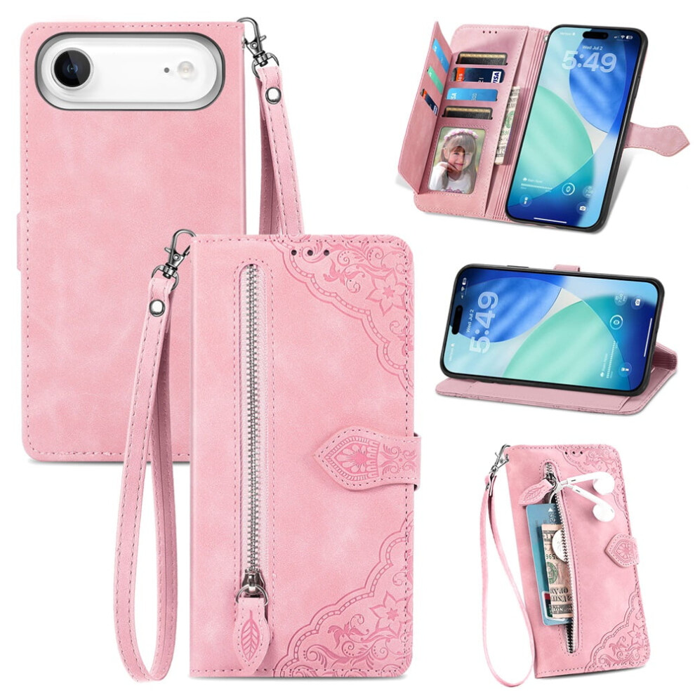 Magnetic Leather Wallet Case With Zipper, Kickstand & Wrist Strap For Compatible With Iphone Air 6.5-Inch 9482726251552