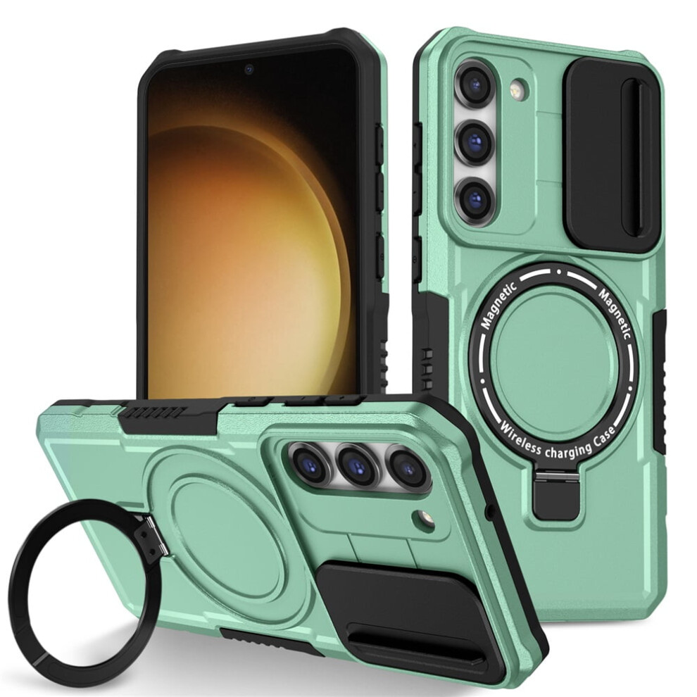 Light Shockproof Case For Samsung Galaxy S23 Plus 6.6" Â Sliding Camera Cover, Magsafe Compatible, Hidden Kickstand & Ring Holder Blue 9482726252436