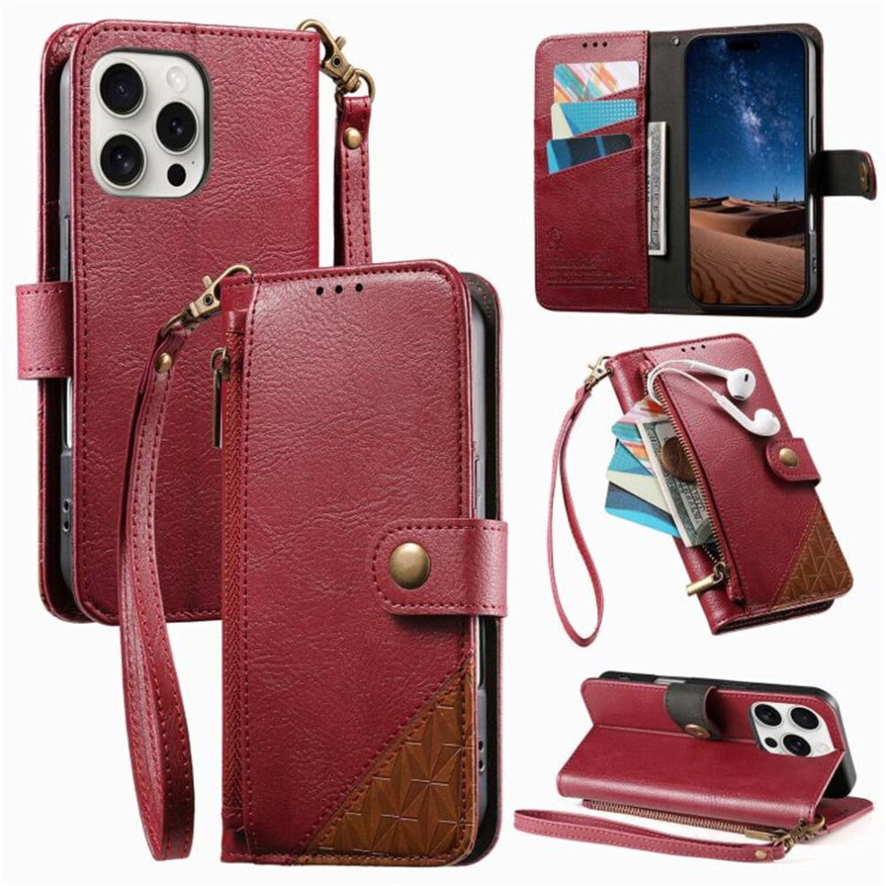 Compatible With Iphone 12 / Iphone 12 Pro: Patchwork Pu Leather Magnetic Flip Wallet With Lanyard, Wristlet & Zipper Card Holder 9482726252825
