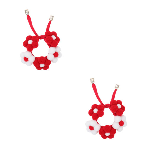 2Pcs Red Hand Knitted Decorative Collar Adjustable Pet Cat Dog Collar 2