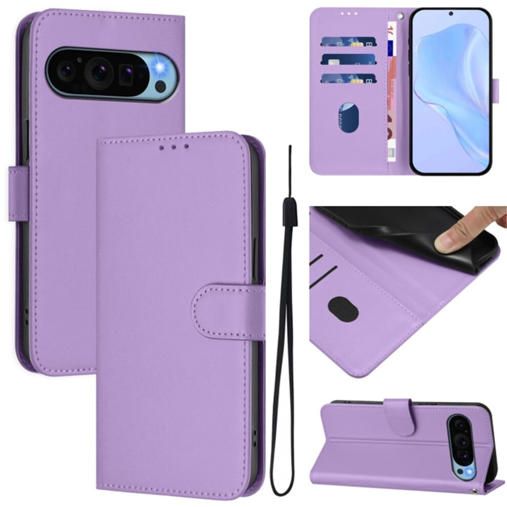 Wallet Case Compatible With Google Pixel 9 Â Pu Leather Magnetic Flip Folio, 3-Card Slot & Wrist Strap, Purple 9482726255024