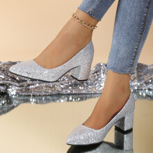 Willtoo Elegant Pointed Toe Evening Dress with Sparkling Sequins for Wedding Party Prom Night and Formal Events