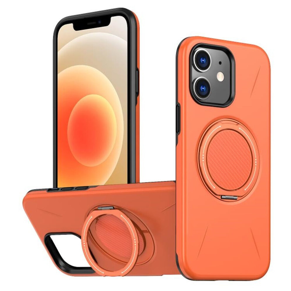 Ultra Slim Hybrid Tpu+Pc Case For Iphone 12: Magsafe Compatible, Metal Rotating Holder, Military Shockproof, Orange 9482726254683