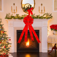 Luminous Christmas Ribbon Bow, Red, 79x25cm & 134x30cm