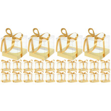 60Pcs Golden Transparent Cake Boxes with Ribbon for Bakery Display Use