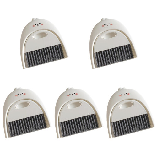 5Sets Compact White Cleaning Brush and Dustpan for Countertop