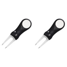 2St Duurzaam Zwart Divot Tool Met Marker En Opvouwbare Golf Fork