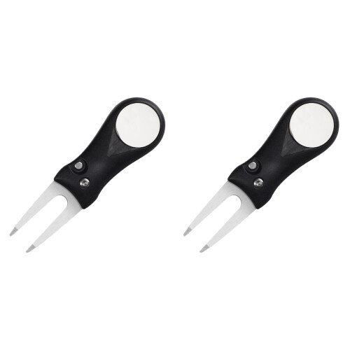 2Pcs Portable Folding Fork Divot Tool with Ball Marker for Golf