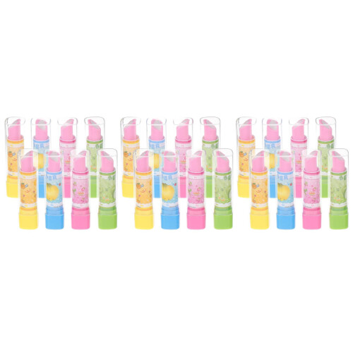 24Pcs Kids Lipstick Erasers Cartoon Fruit Pattern Assorted